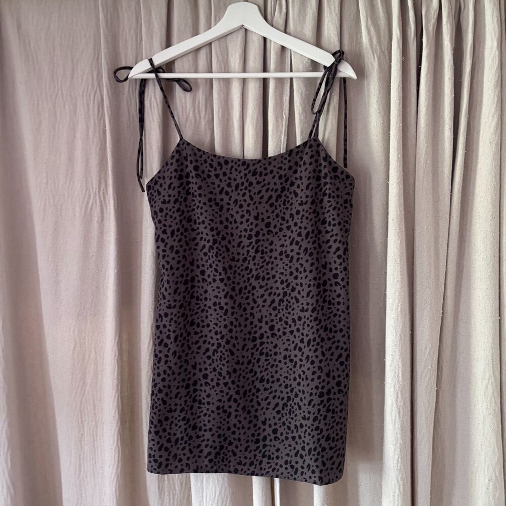 Audrey 3+1 Cheetah Print Tie Strap Slip Mini Dress Medium Charcoal‎